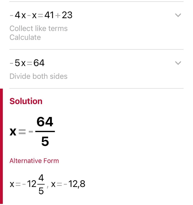 -4x-23=X+41 what is the answer to it.-example-1