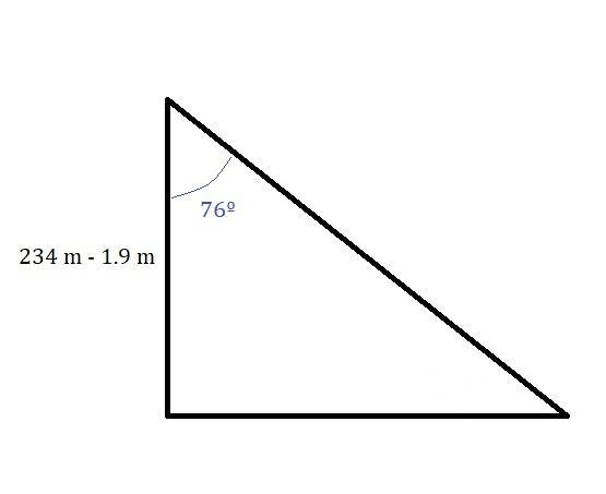 A tower is 234 meters tall. Jaylon is looking up at the top of the tower and thinking-example-1