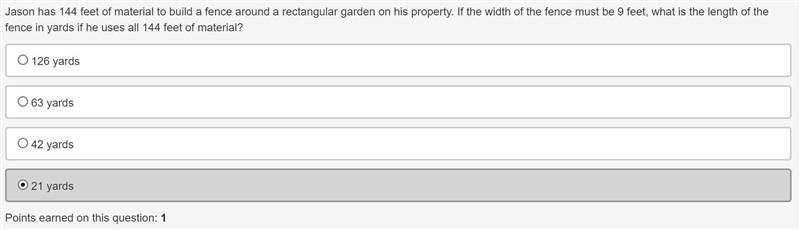 Jason has 144 feet of material to build a fence around a rectangular garden on his-example-1