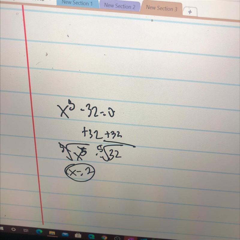 Solve for x. x^5-32=0-example-1