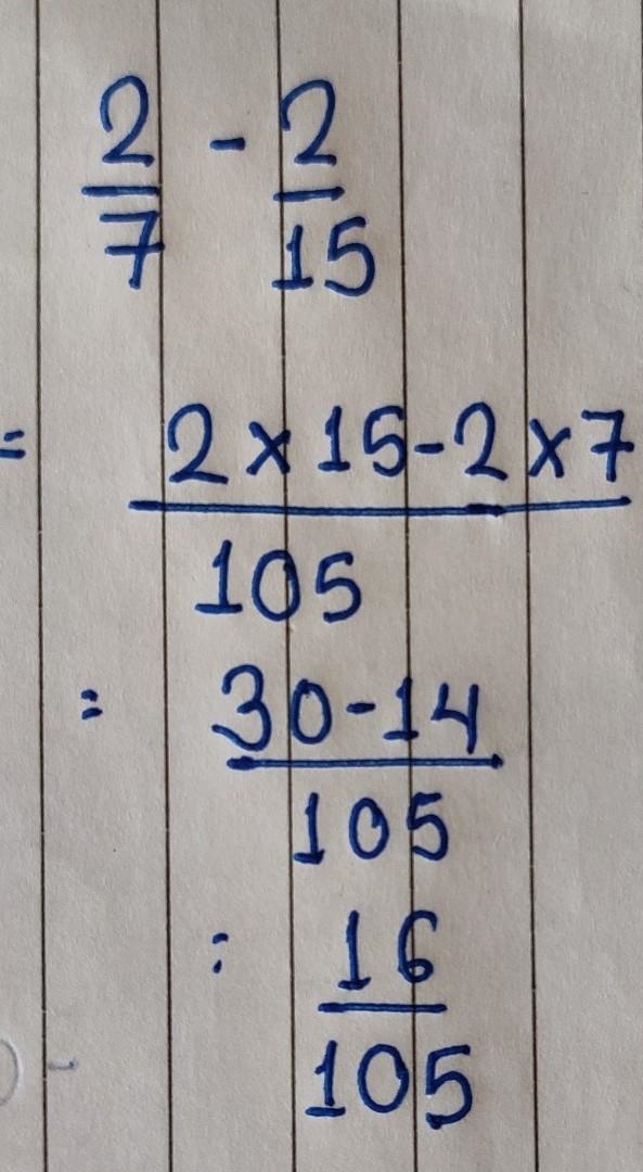 2/ 7 − 2/15 = ____ solve ?-example-1