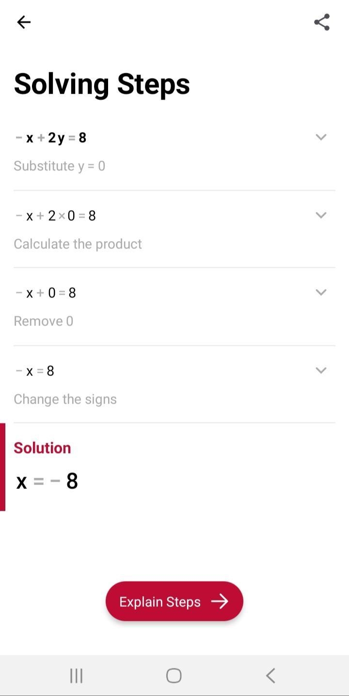 Find the x intercept and the y intercept of -x+2y=8-example-2