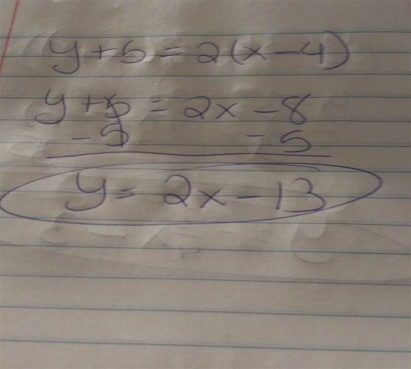 Write an equation in point-slope form of the line that passes through the point (4 , -5 ) and-example-1