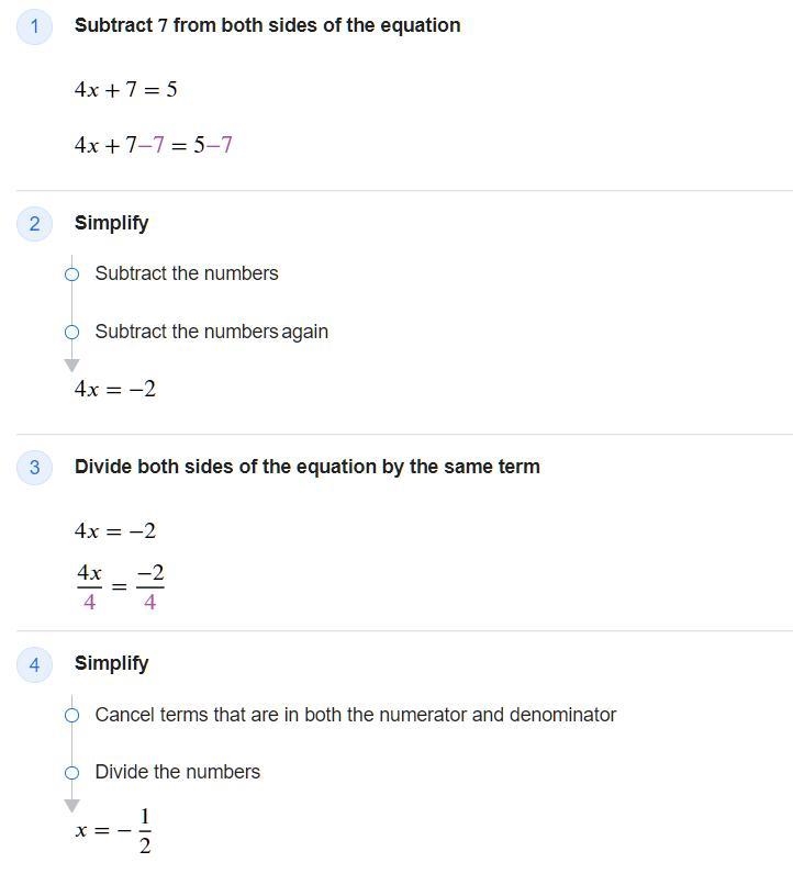 Solve for “x” 4x + 7 = 5-example-1