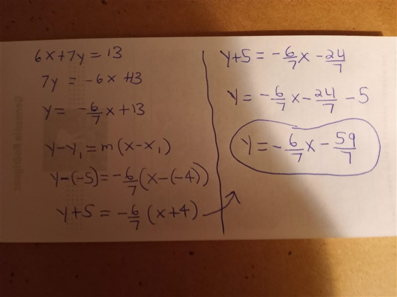 Find the equation of the line that contains the point (- 4, - 5) and parallel to the-example-1