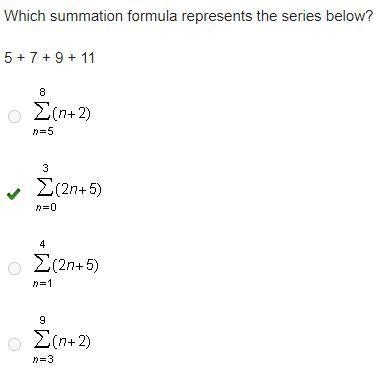 Which summation formula represents the series below? 5+ 7+ 9+ 11-example-1