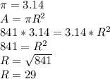 A circle has area 841R cm2. What is the diameter? a. 29 pi cm c. 58 cm b. 29 cm d-example-1