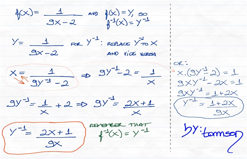 If f(x) = 1/9x - 2, what is f^-1 (x)-example-1