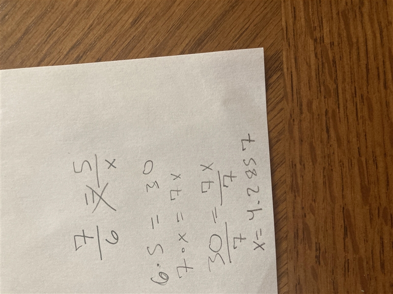 Solve for x 7/6=5/×​-example-1