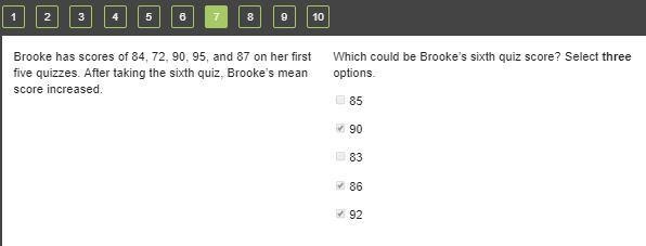 Brooke has scores of 84, 72, 90, 95, and 87 on her first five quizzes. After taking-example-1