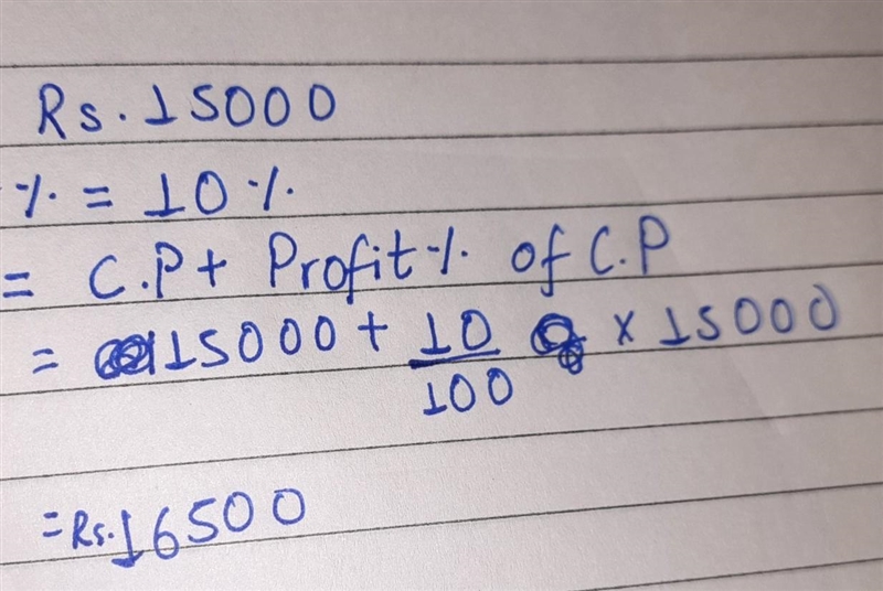 Find the S.P. of a cycle bought at Rs. 15000 to earn 10 percent profit. please solve-example-1