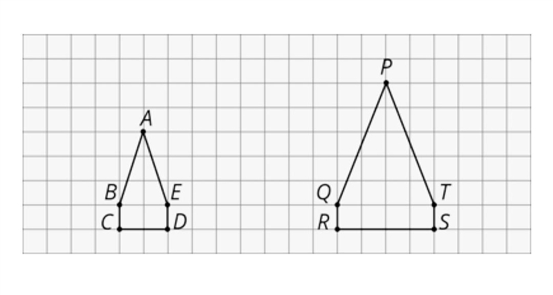 Here are two polygons on a grid. Is PQRST a scaled copy of ABCDE?-example-1