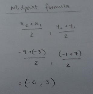 The end points of AB are A(-9,-1) and B(-3,7) Find the coordinates of the midpoint-example-1