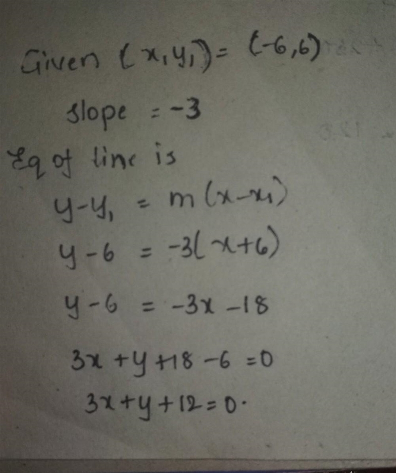 What is the equation of the line that passes through the point (-6, 6) and has a slope-example-1