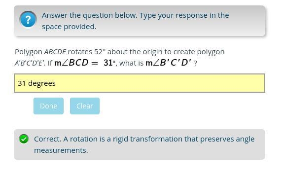 Polygon ABCDE rotates 52º about the origin to create polygon A′B′C′D′E′. If m< BCD-example-1