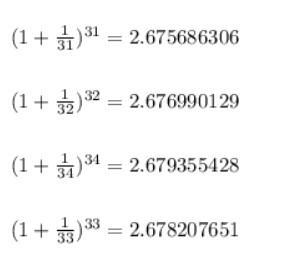 The value of which of these expressions is closest to e? 33 31 B. O A. (1-5 +39) (1+0) (1+3) 32 C-example-1