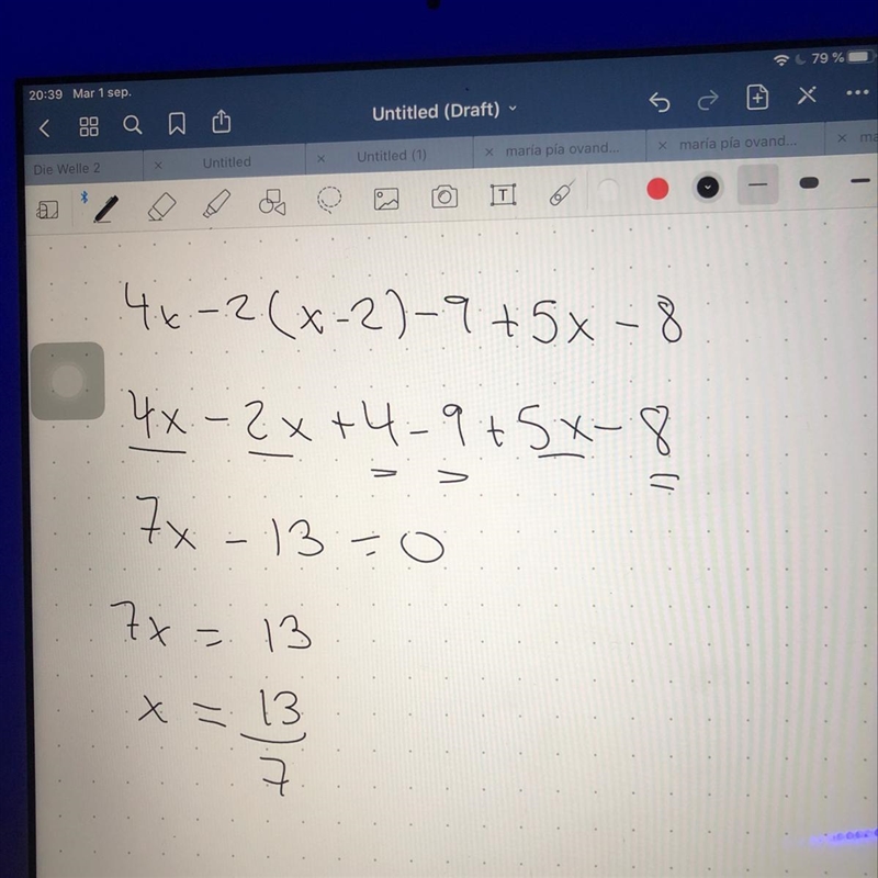 4x - 2 (x -2) -9 +5x-8-example-1