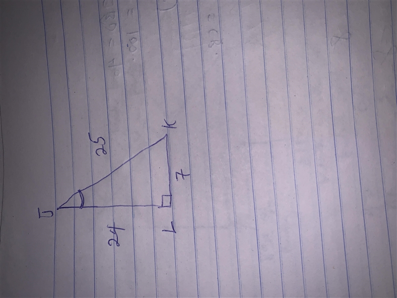 K KL = 7, JL = 24, and JK = 25. Find tan J.-example-1