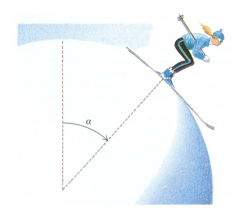 At what point does she lose contact with the snowball and fly off at a tangent? That-example-1