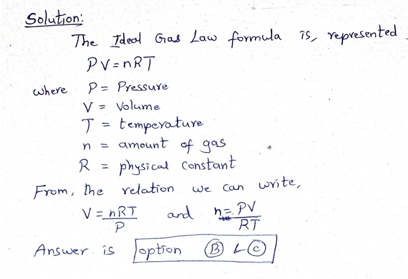 In physics, the Ideal Gas Law describes the relationship among the pressure, volume-example-1