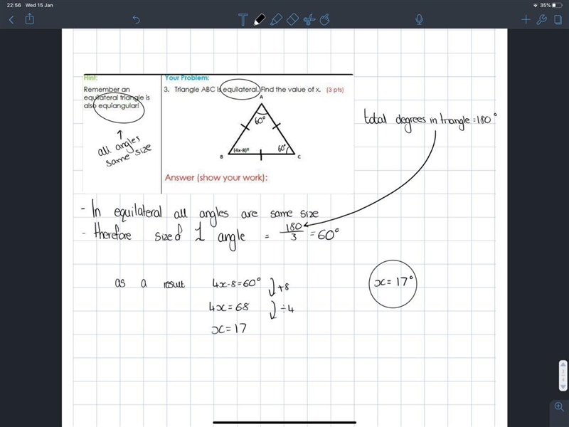 Triangle ABC is equilateral. Find the value of x. Please explain the steps as well-example-1