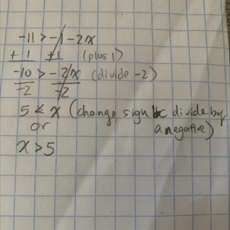 Solve -11 > -1 - 2x solve your answer step by step-example-1