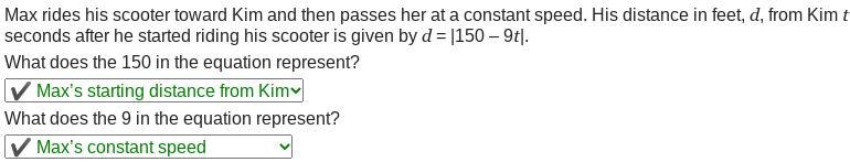 Max rides his scooter toward Kim and then passes her at a constant speed. His distance-example-1