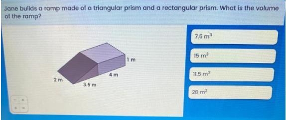 Jane builds a ramp made of a triangular prism and a rectangular prism. What is the-example-1