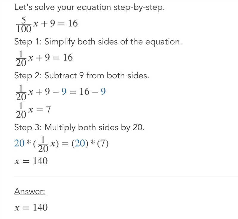 The sum of 5% of a number and nine is 16-example-1