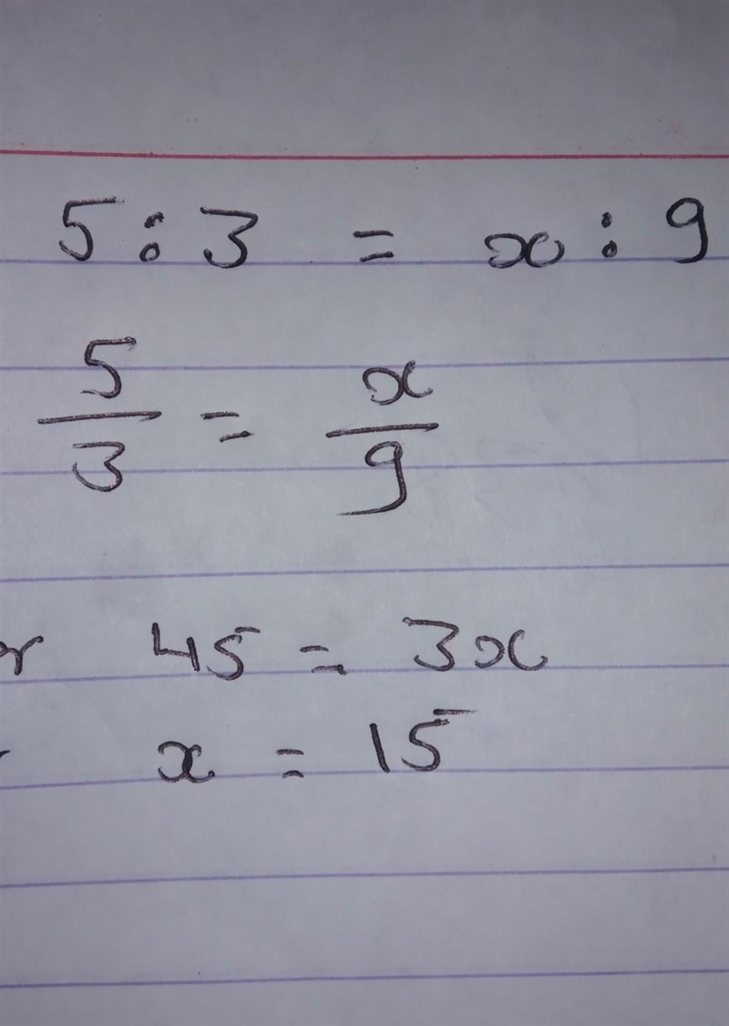 Plz help me woth solve of proportions 5:3=x:9 ​-example-1