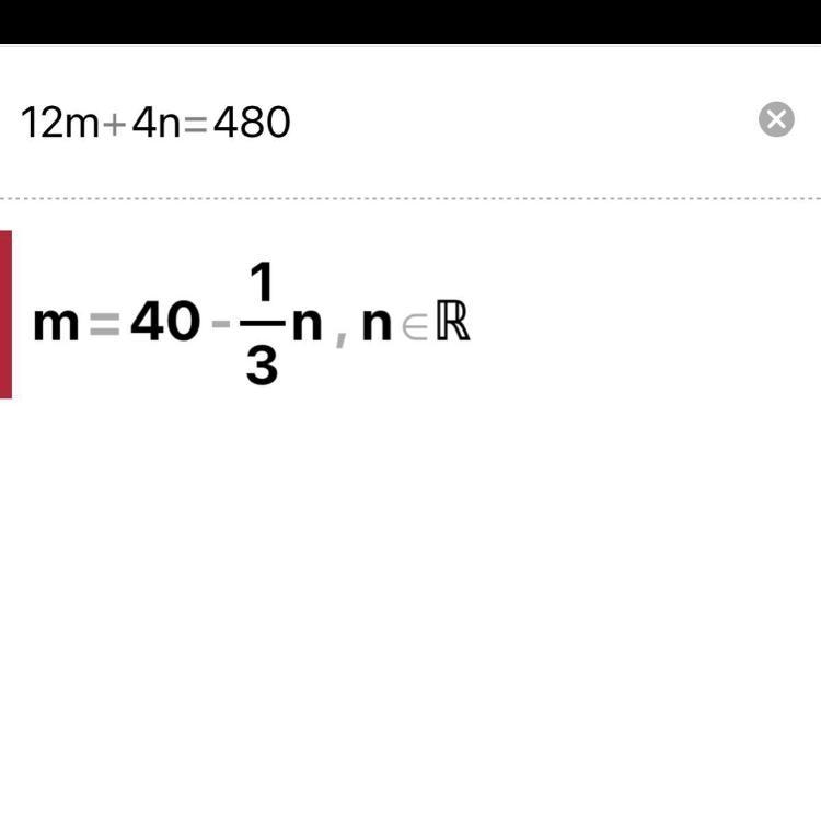 The equation 12m + 4n = 480-example-1