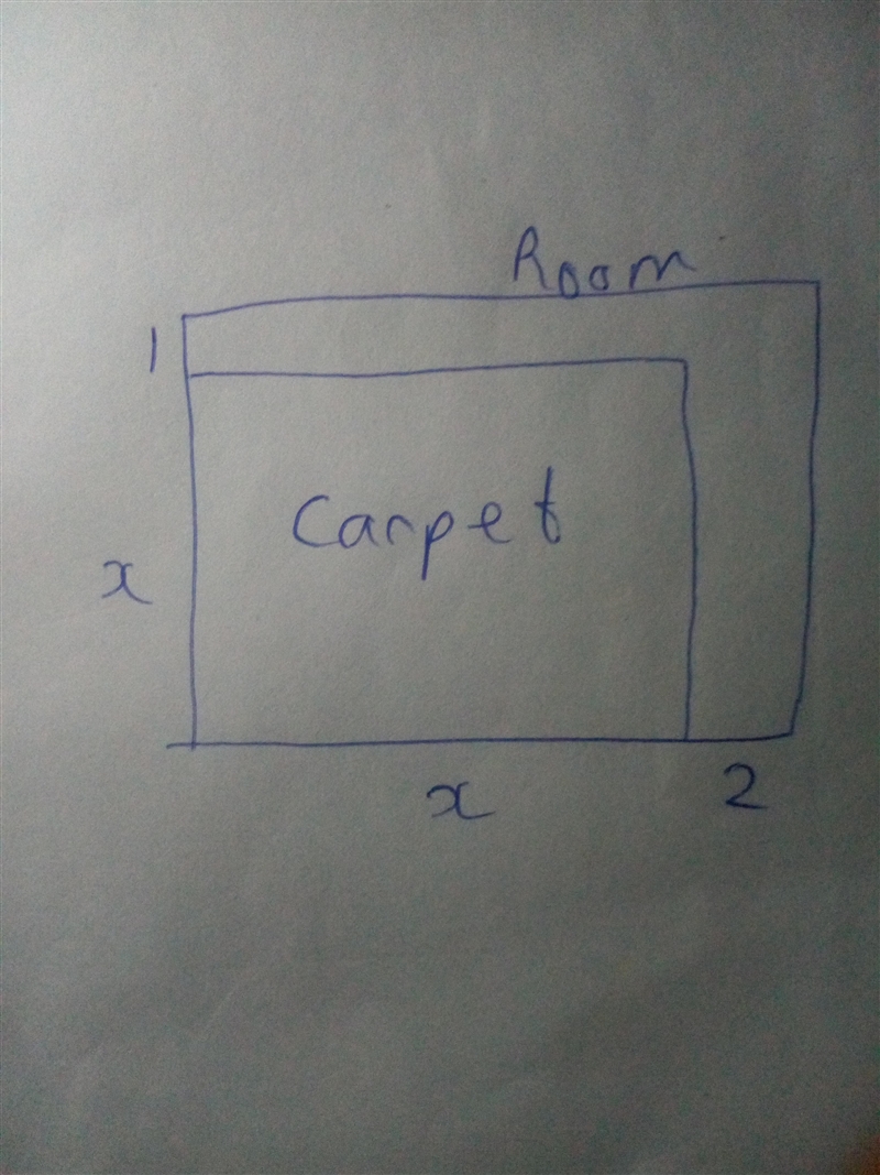 A SQUARE CARPET IS LAID IN ONE CORNER OF A RECTANGULAR ROOM, LEAVING STRIPS OF UNCOVERED-example-1