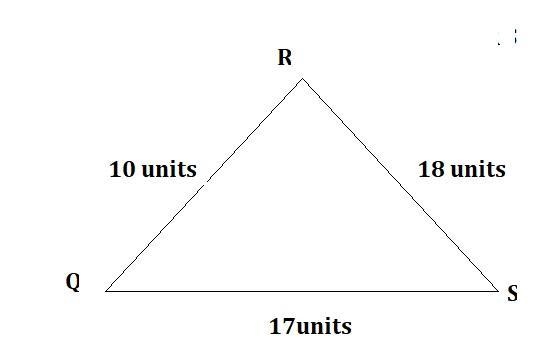 Triangle Q R S is shown. The length of Q S is 17, the length of S R is 18, and the-example-1