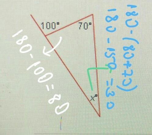 What is the value of x? 1000 O A. 10° B. 1700 O c. 30° O D. 70°-example-1