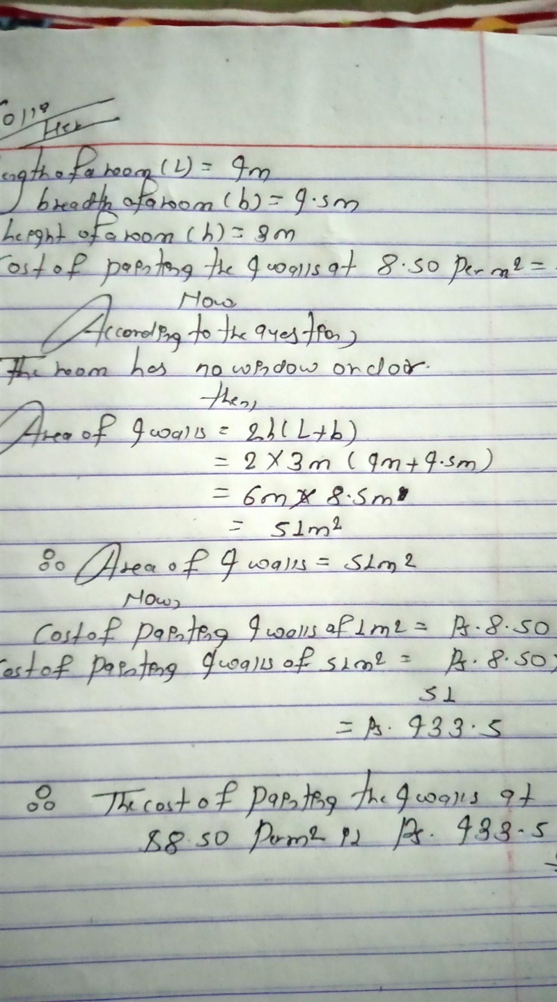 A room is 6 m long, 4.5 m wide and 3 m high. It has no window or door. It only has-example-1