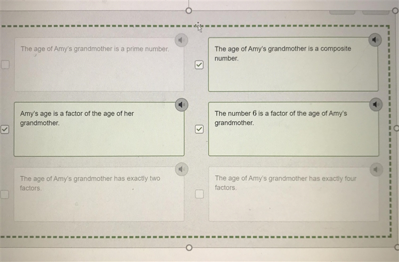 Amy's grandmother is exactly 6 6 times older than Amy. Which three statements below-example-1