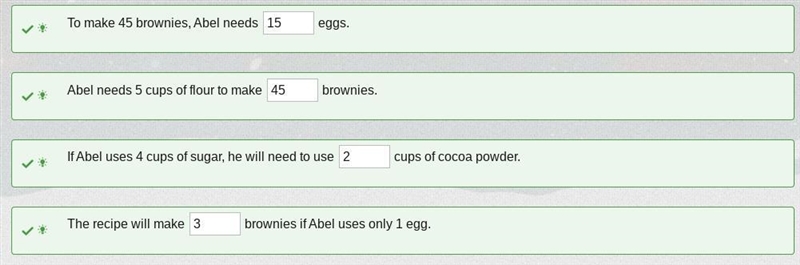 Abel is making brownies for a bake sale. The recipe shows the amount of each ingredient-example-1