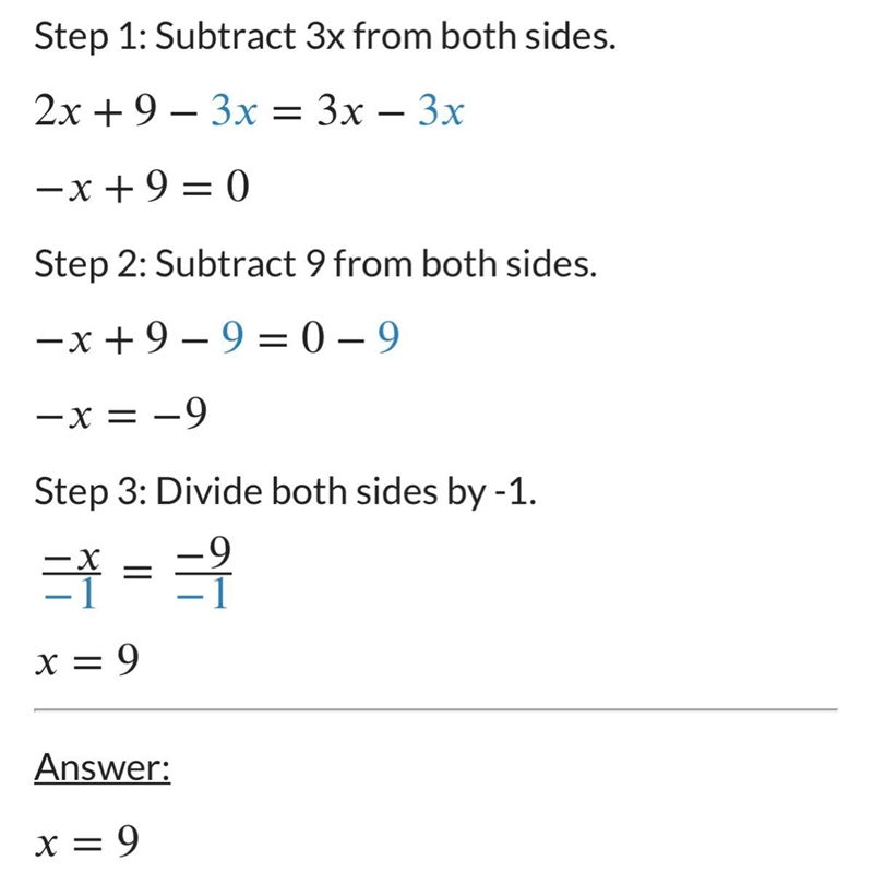 Solve for the equation 2x+9=3x-example-1