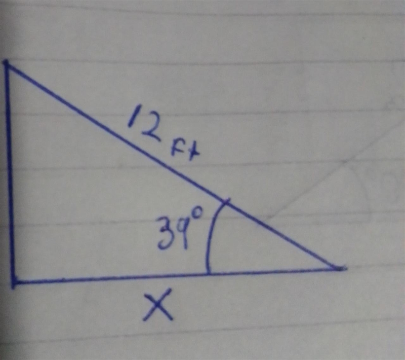 A ladder is leaning against a house at an angle of 39°. If the latter is 12 feet long-example-1