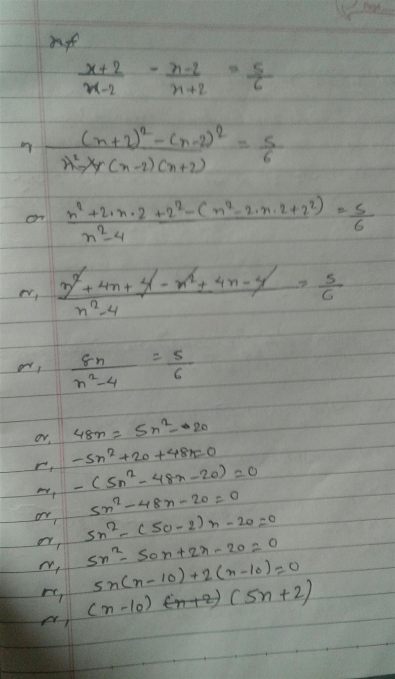 X+2/x–2 –x–2/x+2 = 5/6 ​-example-1