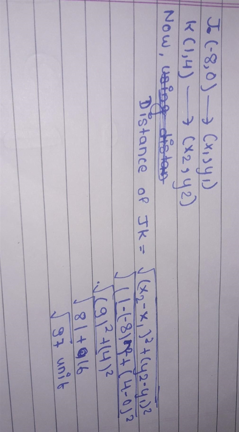 Find the distance between the points J( - 8.0) and K(1, 4).-example-1