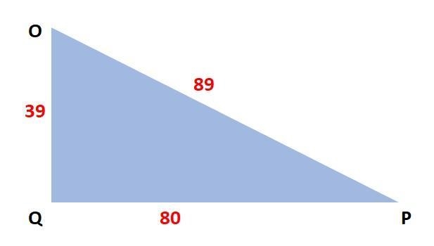 In ΔOPQ, the measure of ∠Q=90°, PO = 89, OQ = 39, and QP = 80. What ratio represents-example-1