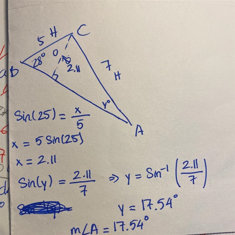 Find mZA. Note that mZA is acute. Round to the nearest degree. 5 10 B 28°​-example-1