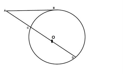 AB is tangent to the circle k(O) at B, and AD is a secant, which goes through O. Point-example-1