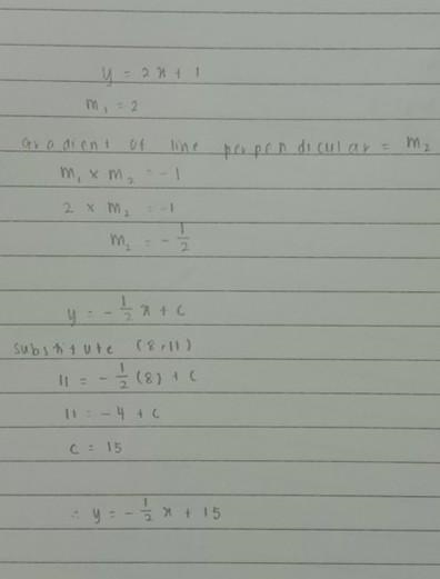 2. What is the equation of a line that is passing through the point (8,11) and is-example-1