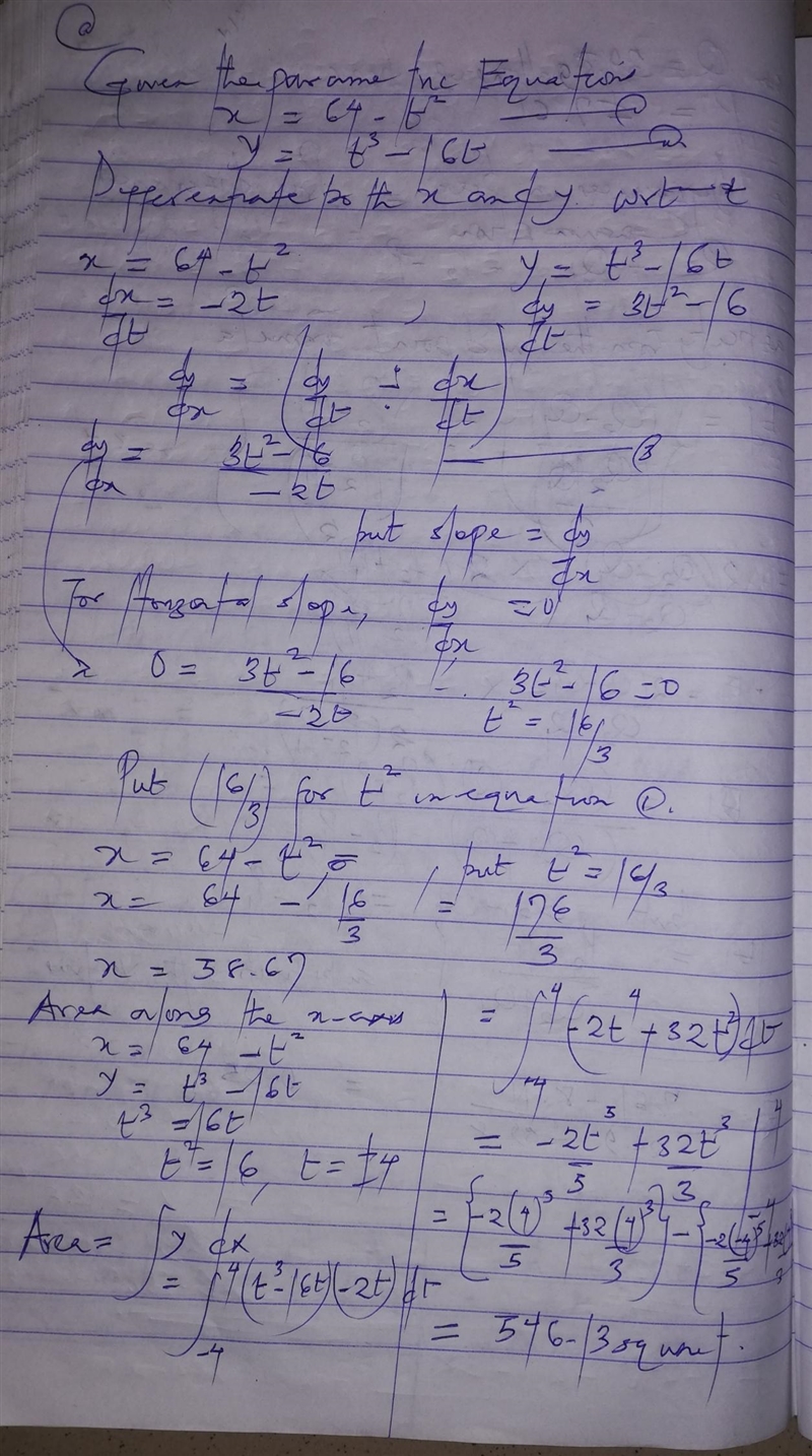 Notice that the curve given by the parametric equations xy==64−????2????3−9???? is-example-1