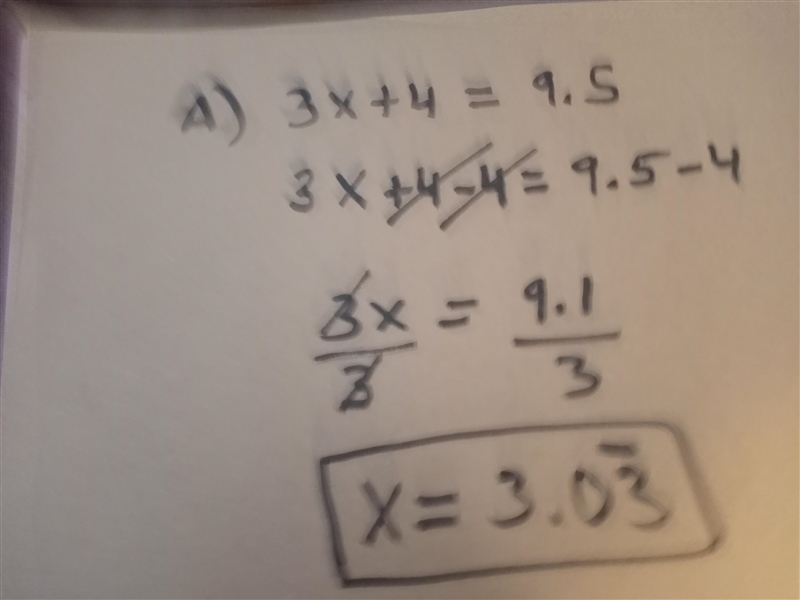 Tollowing: a) 3x + 4 = 9.5 7 + 2x = b) = 5-example-1