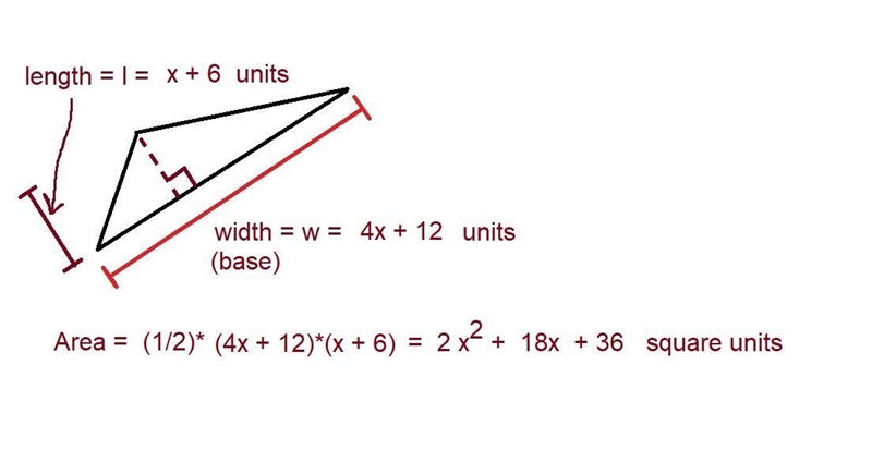 A triangle has a base of 4x+12 and a height of x+6 what is the area-example-1