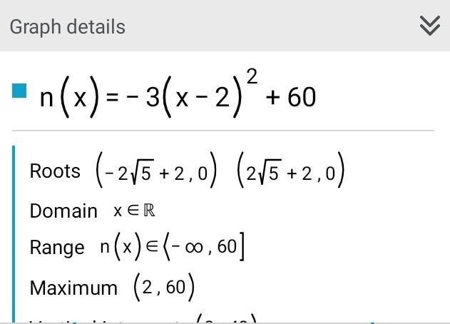 N(x) = -3(x - 2)2 + 60, Plot the axis of symmetry and the vertex for this function-example-2