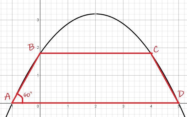 An isosceles trapezoid ABCD with height 2 units has all its vertices on the parabola-example-1